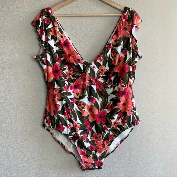 Anthropologie Floral One Piece Swimsuit - Pink and Green - Picture 2 of 12